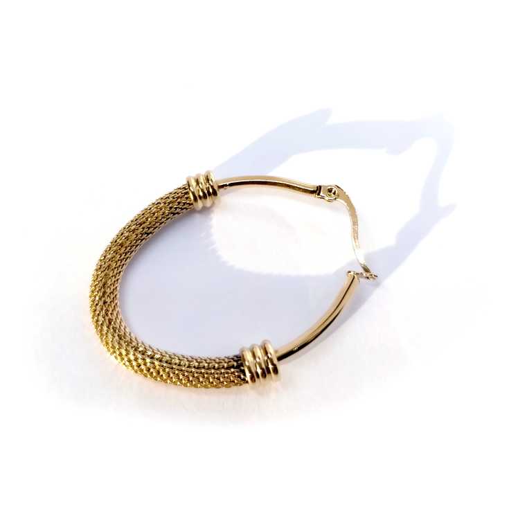 pendientes argollas malla dorados