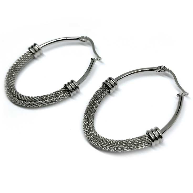 pendientes argollas malla plateados