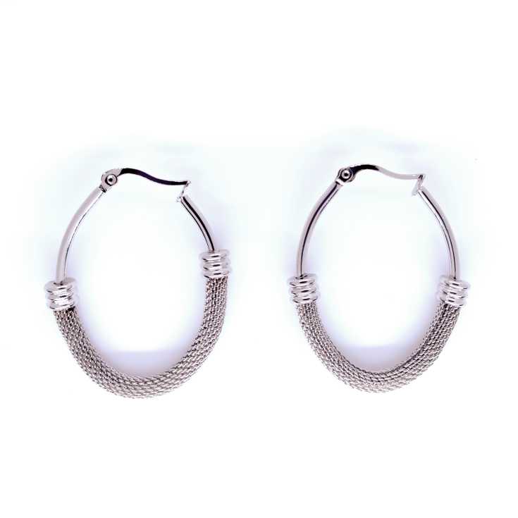 pendientes argollas malla plateados