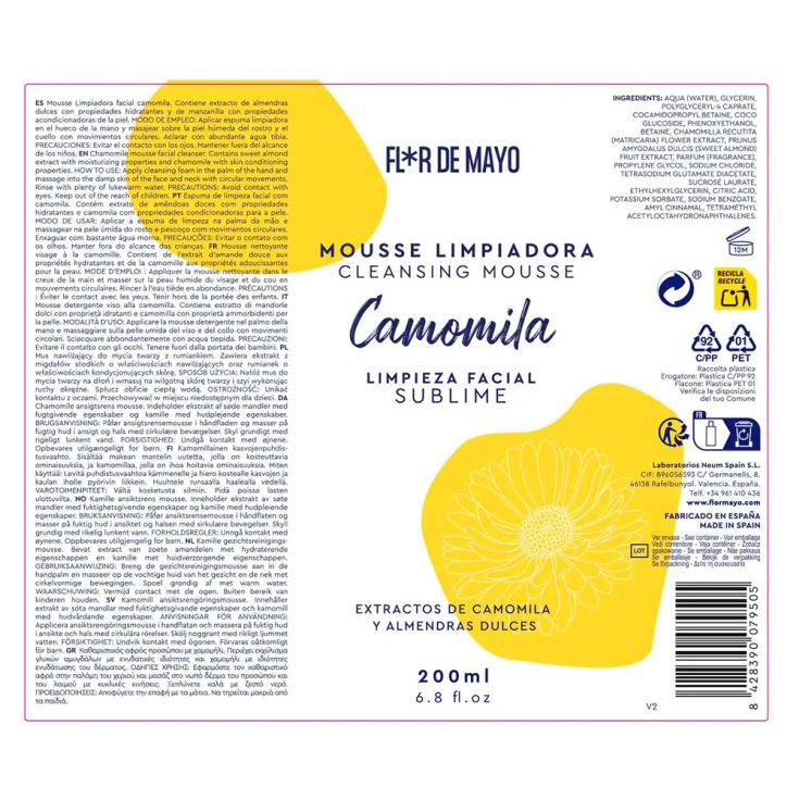 flor de mayo mousse limpiadora camomila 200m