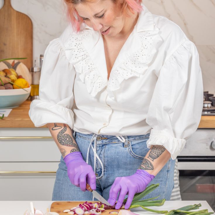 bayeco nitrilo resistente guante morado 20uds t-s y t-m