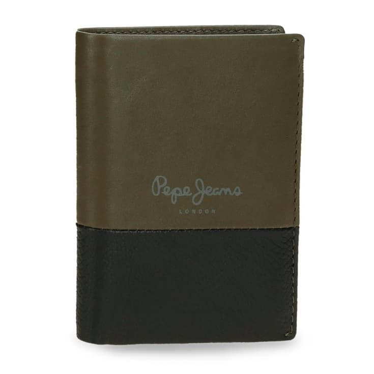 pepe jeans dual monedero tarjetero verde caqui vertical