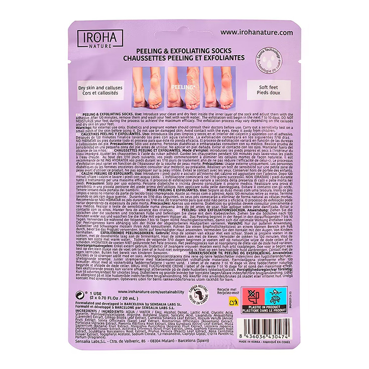 iroha calcetines mascarilla para pies exfoliacion lavanda