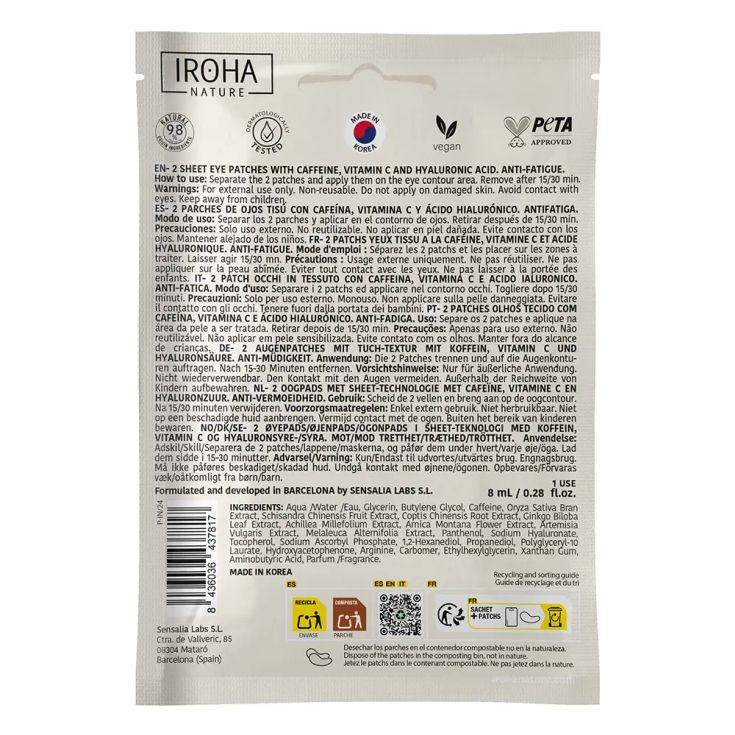 iroha parche ojos antifatiga cafe y vitamina c 1 par