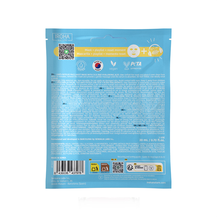 iroha nature mascarilla facial face sheet mask jet lag recovery