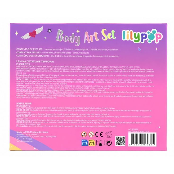 becasan lilypop body art tatoo 4 piezas set infantil