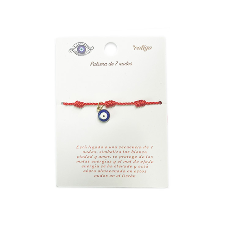 pulsera 7 nudos roja colgante ojo turco azul