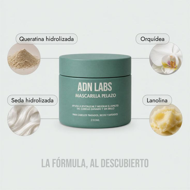 adn labs mascarilla pelo dañado y sin brillo 250ml