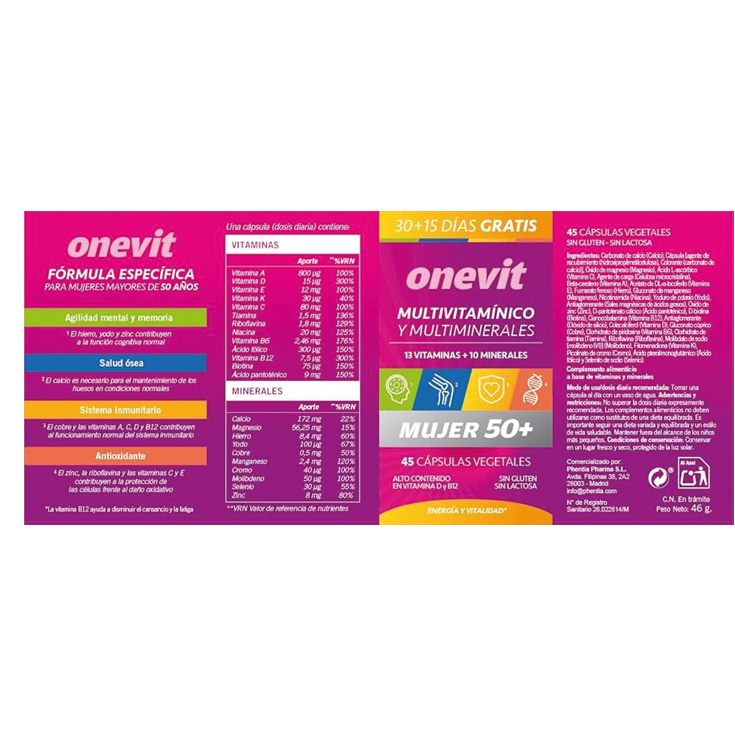 onevit multivitamínico mujer 50+ 45cap