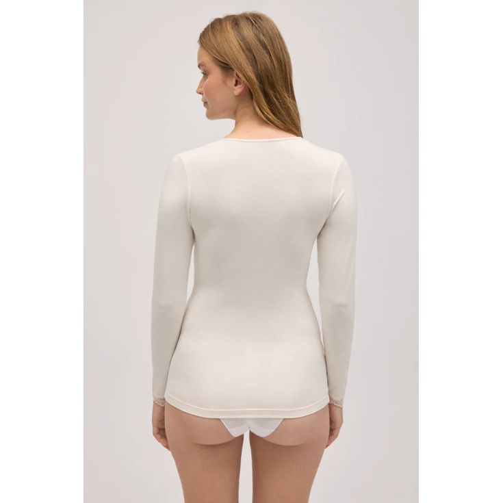 ysabel mora camiseta termica manga larga cuello pico encaje 