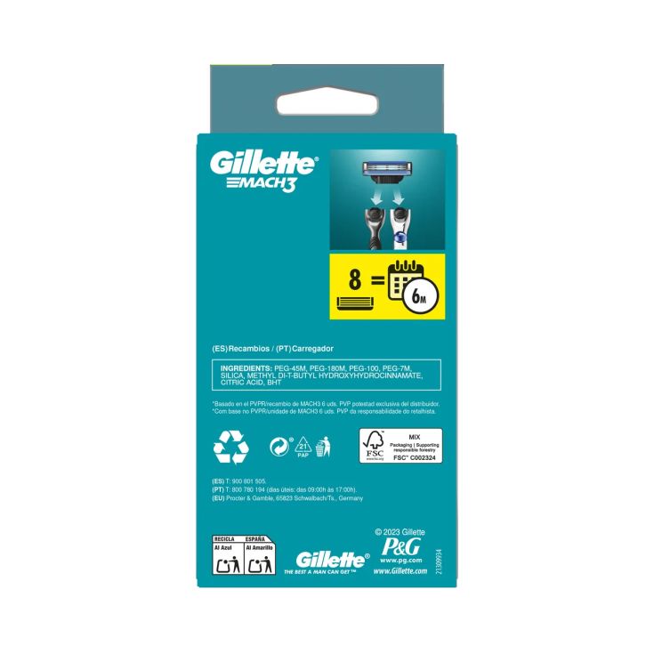 gillette mach-3 cuchillas 7+1 recambios