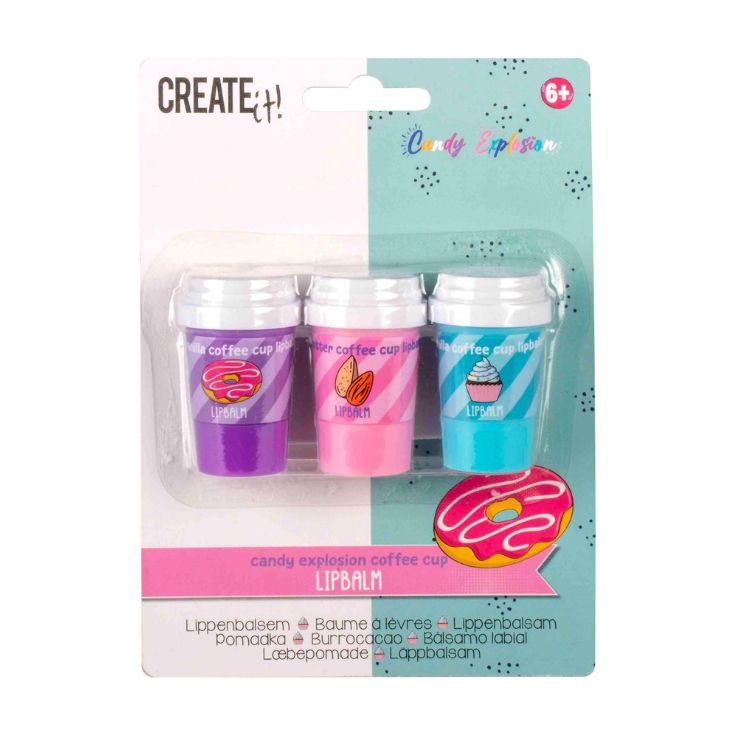 create it! candy lip balm 3x coffeecups