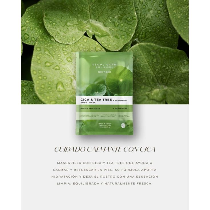seoul glam cica & tea sheet mascarilla facial
